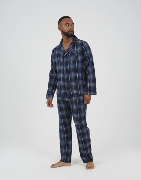 Brave Soul Checked long sleeve pyjama set in navy - view 1
