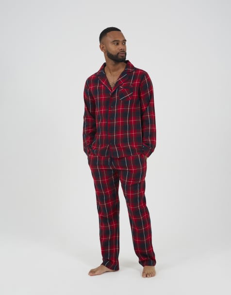 Brave Soul Checked long sleeve pyjama set in red - view 1