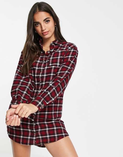 Brave Soul checked shirt dress in black