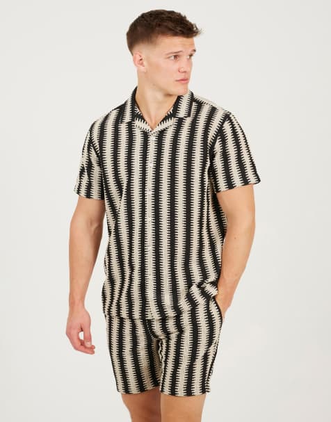 Brave Soul - Chemise à rayures avec col à revers - Noir - view 1