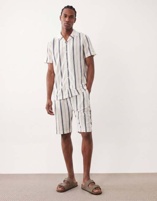 Brave Soul - Chemise d'ensemble texturée à manches courtes et rayures - Crème/bleu marine/taupe, 2 de 5