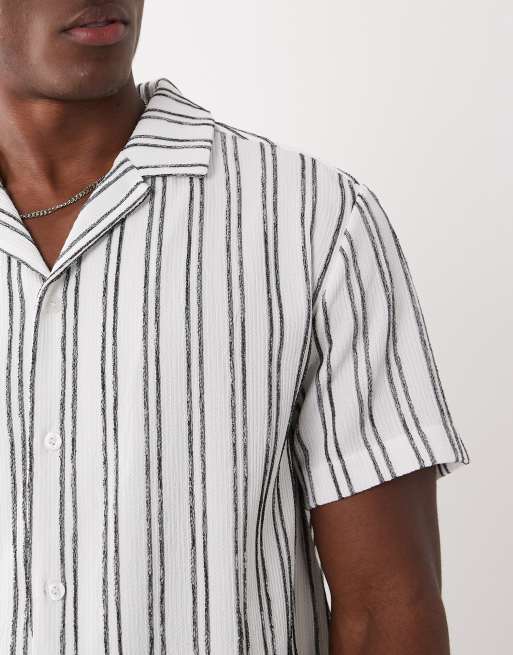 Brave Soul - Chemise d'ensemble texturée à manches courtes et rayures - Noir et blanc, 4 de 5