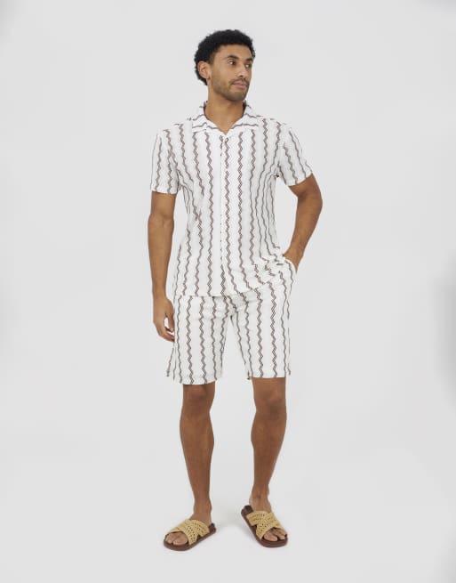 Brave Soul - Chemise manches courtes avec col à revers et rayures ondulées - Blanc cassé, 3 de 4