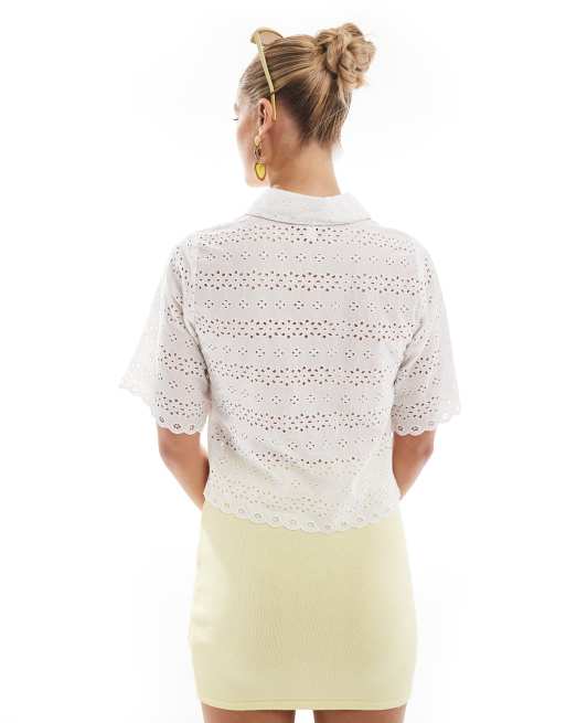 Brave Soul - Chemise manches courtes avec détails en dentelle - Blanc, 3 de 4