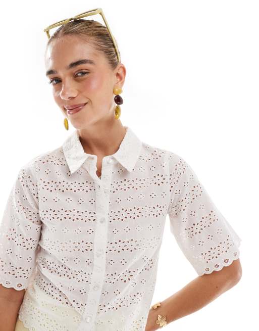Brave Soul - Chemise manches courtes avec détails en dentelle - Blanc, 4 de 4