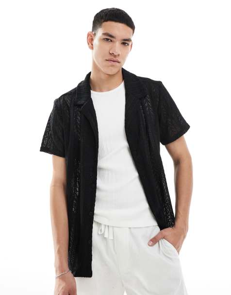 Brave Soul - Chemise texturée à manches courtes en maille ajourée - Noir - view 1