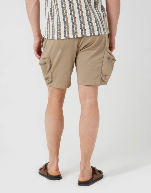 Brave Soul - Chino corti cargo in twill di cotone color pietra, 2 di 4