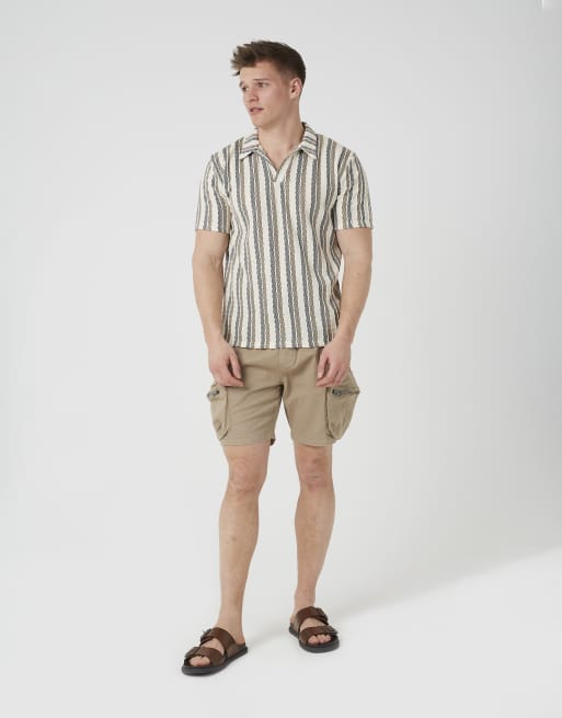 Brave Soul - Chino corti cargo in twill di cotone color pietra, 3 di 4