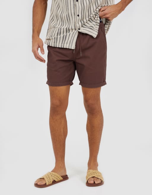 Brave Soul - Chino corti in twill di cotone color cioccolato, 1 di 4