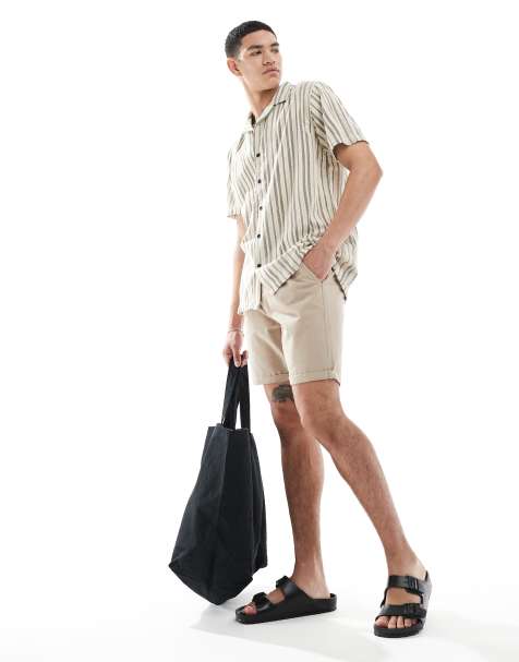 Brave Soul chino shorts with drawcord waist in stone - view 1