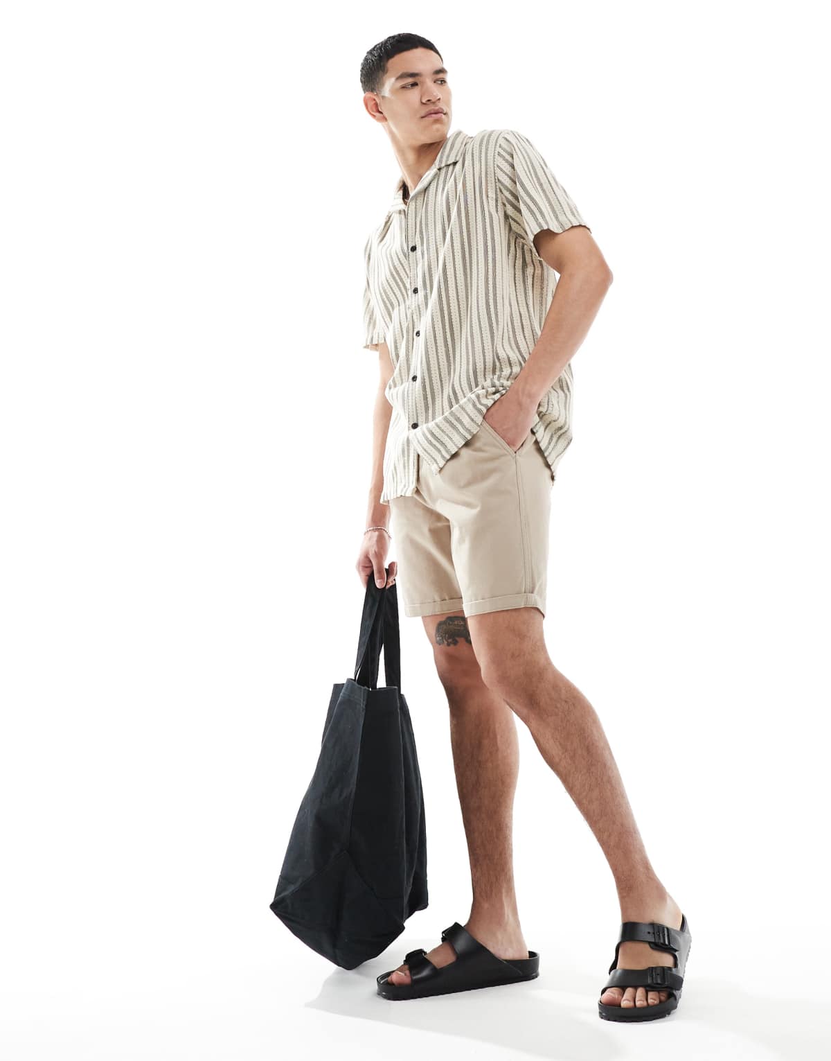 Brave Soul chino shorts with drawcord waist in stone