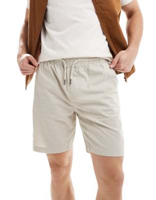 Brave Soul Brave Soul chino shorts with elasticated waist in stone-Neutral