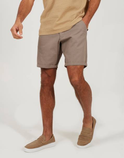 Brave Soul - Chinoshort van katoenen keperstof in taupe - view 1