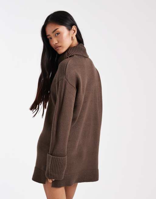 Brave Soul - Chokoladebrun mini-sweaterkjole med rullekrave, 4 af 4