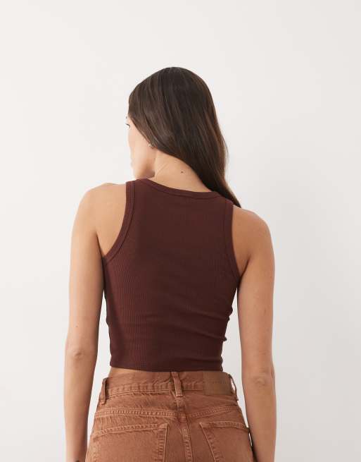 Brave Soul - Chokoladebrun ribstrikket croptop, 4 af 4