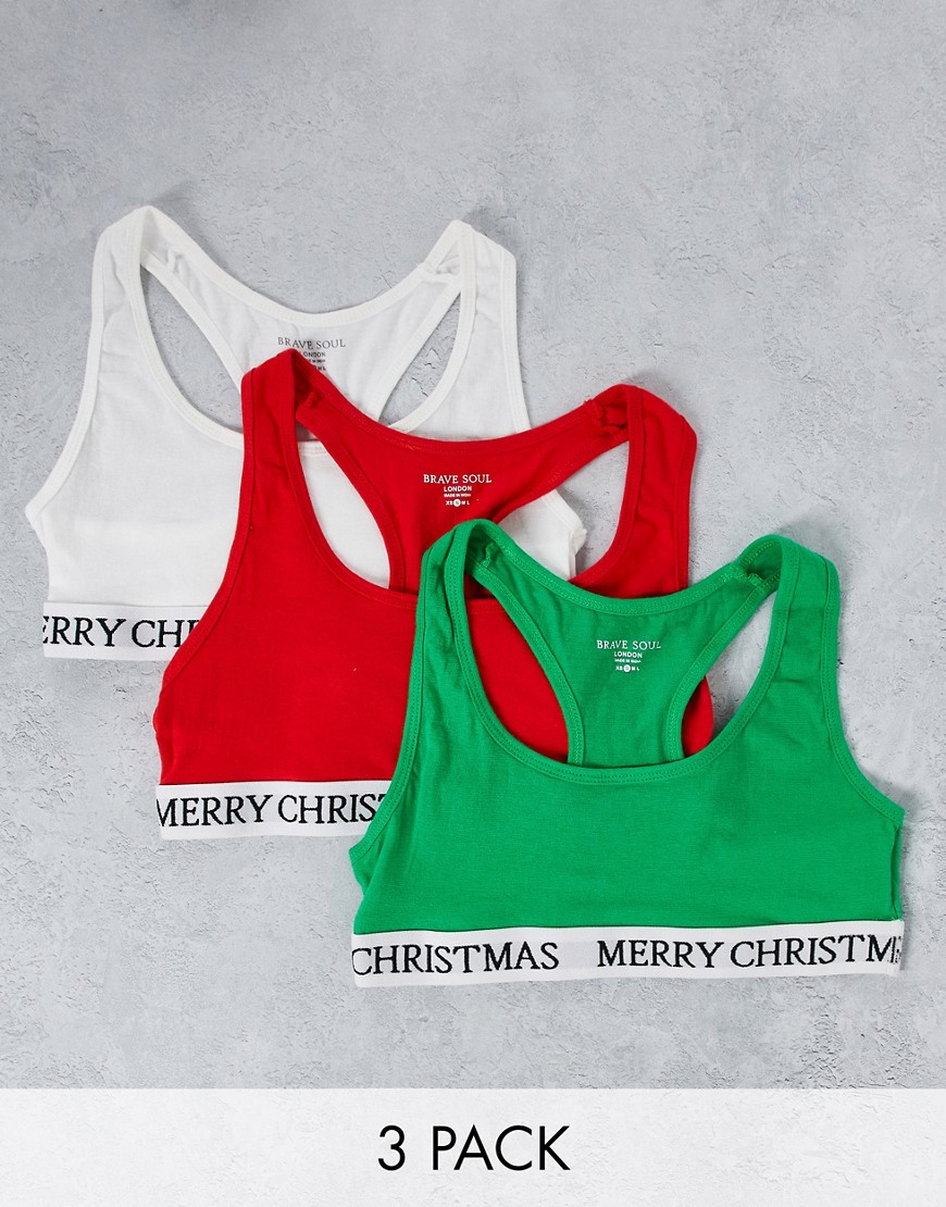 Brave Soul christmas 3 pack bralets in red white and green