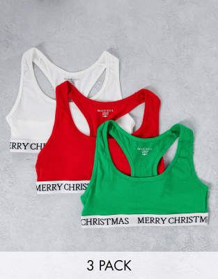 Brave Soul Christmas 3 Pack Bralettes In Red White And Green