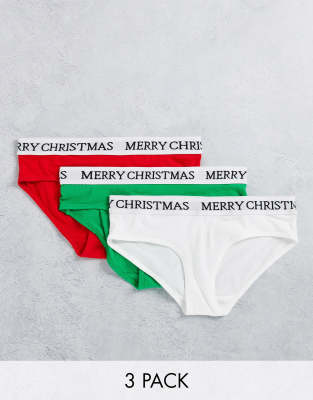 Brave Soul Christmas 3 Pack Briefs In Red White And Green