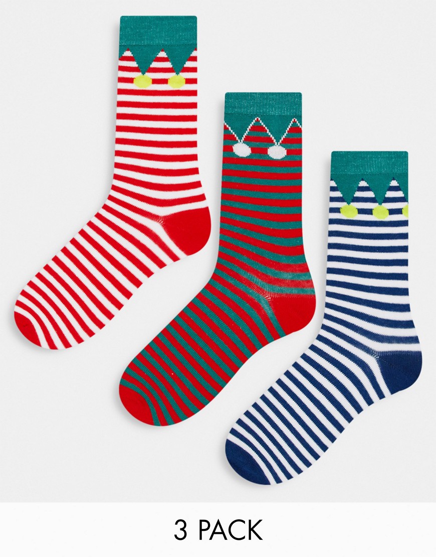 Brave Soul Christmas 3 Pack Elf Socks In Red And Green