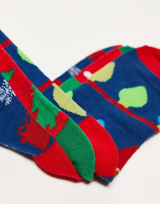 Brave Soul christmas 3 pack tree socks in red and green