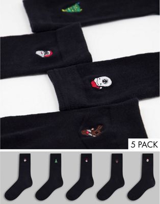 Brave Soul Christmas 5 pack socks in black (24397526)