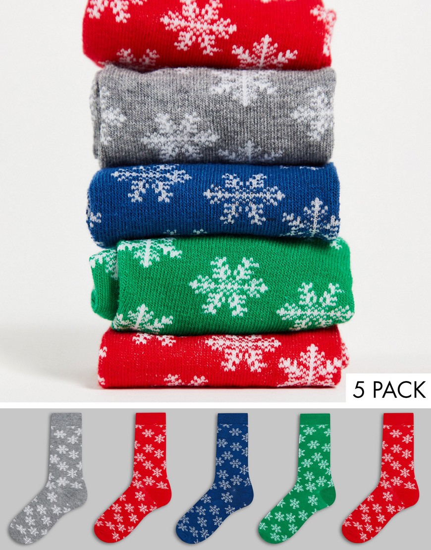 Brave Soul Christmas 5 pack socks in fairisle-Red