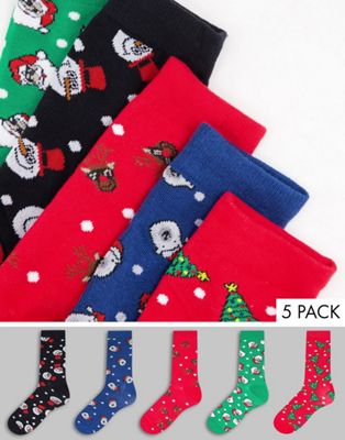 Brave Soul Christmas 5 pack socks in novelty print