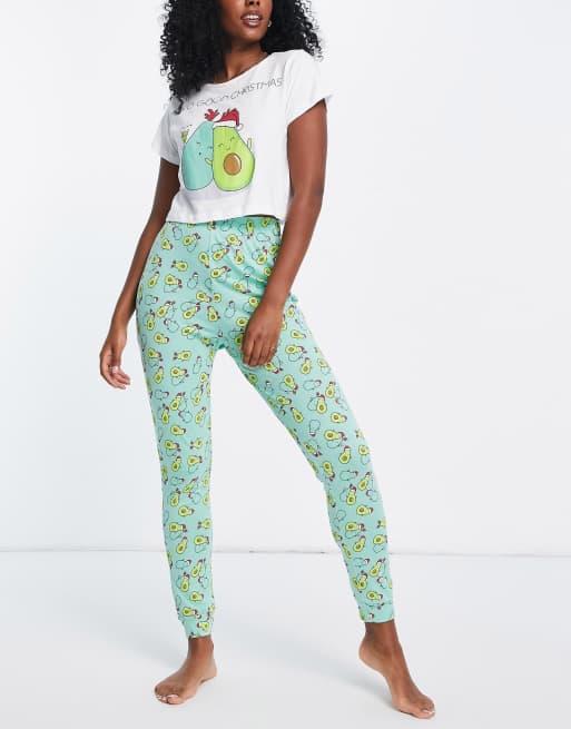 Brave Soul christmas avocado long pajamas in white and green ASOS