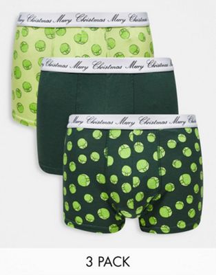 Brave Soul christmas brussel sprouts 3 pack trunks in green - ASOS Price Checker