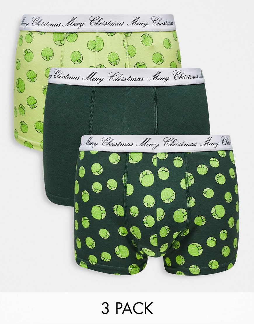 Brave Soul Christmas brussel sprouts 3 pack trunks in green