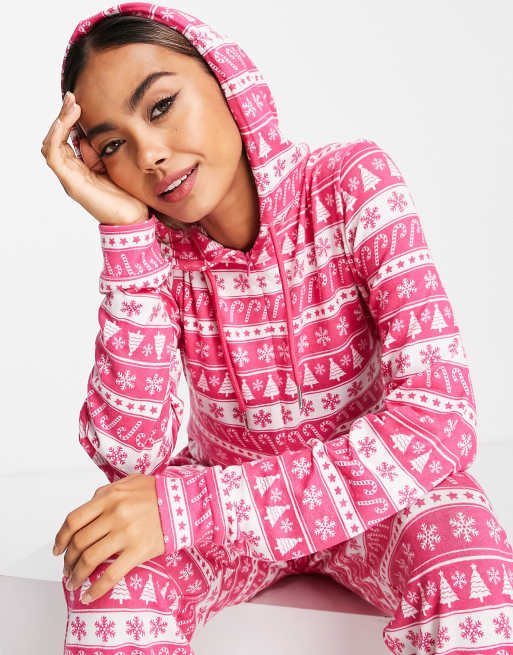 Brave Soul Christmas candy cane fairisle all in one in pink, 3 of 4