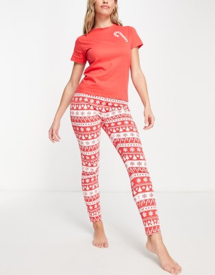 Brave Soul Christmas Candy Cane Long Pajama Set In Red