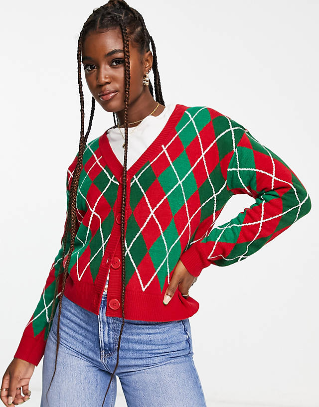 Brave Soul - christmas cardigan in red argyle