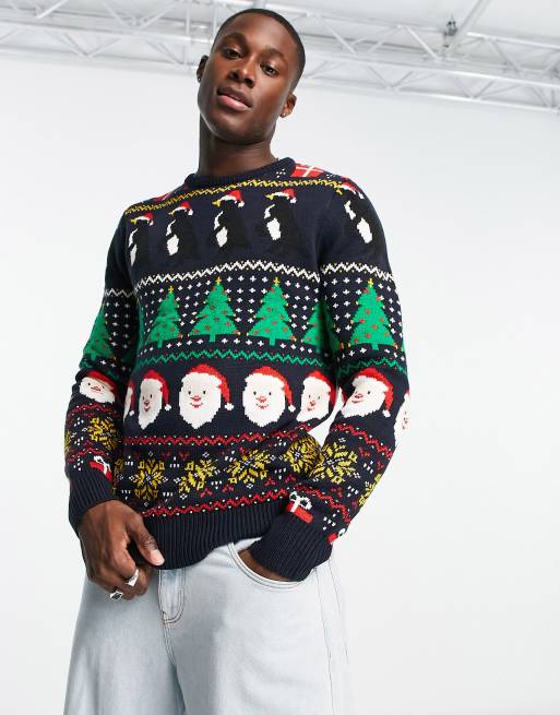 Brave Soul Christmas crew neck jumper in dark navy | ASOS