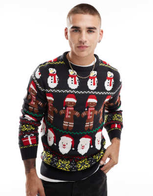 Brave Soul Brave Soul Christmas crew neck jumper in navy multi