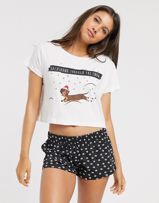 Brave Soul Christmas dachshund shorts pyjama set