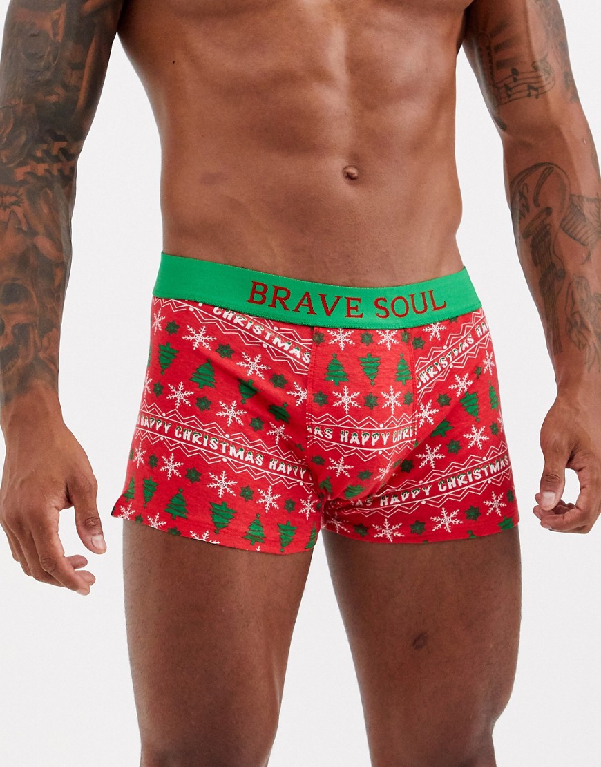 Brave Soul Christmas fair isle boxers-Red