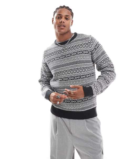 Brave Soul Christmas fair isle jumper in navy - view 1