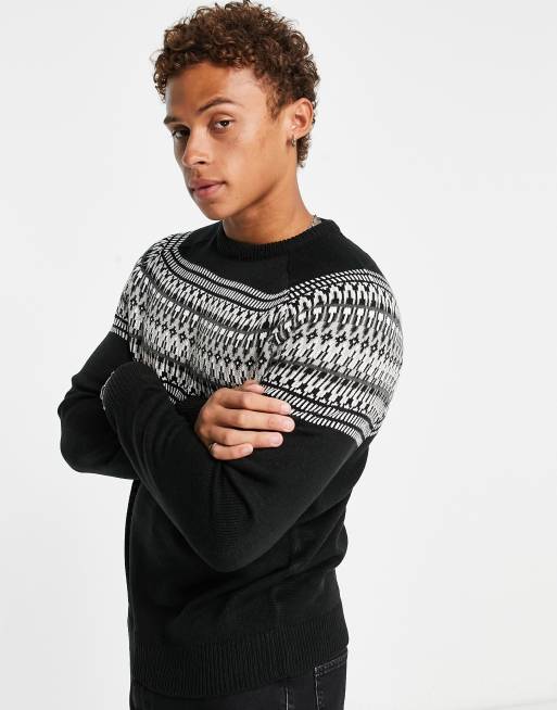 Brave Soul Christmas fairisle jumper in jet black