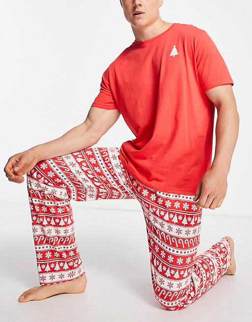 Brave Soul Christmas fare isle pyjamas in red