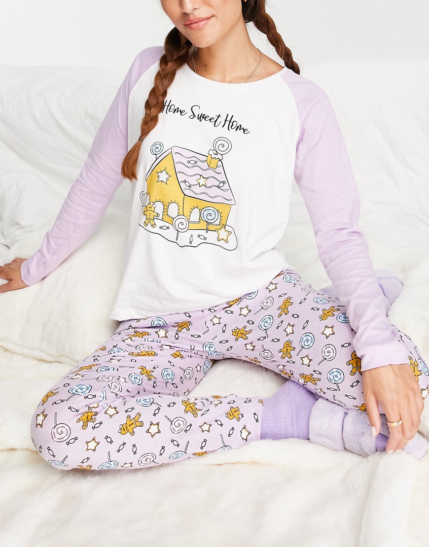 Brave Soul Christmas gingerbread house pajama set in lilac-Purple