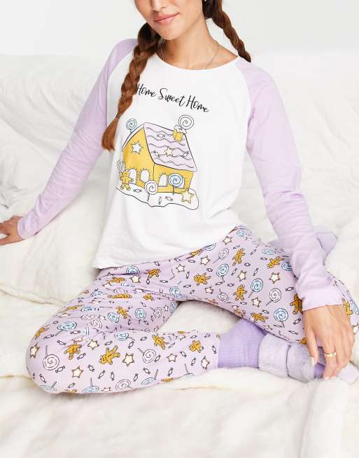 Brave Soul Christmas gingerbread house pajama set in lilac