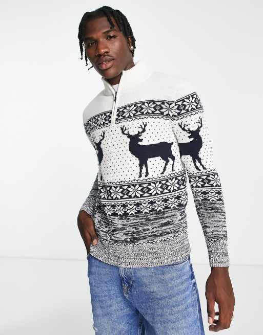 Brave Soul Christmas half zip jumper in optic white ASOS