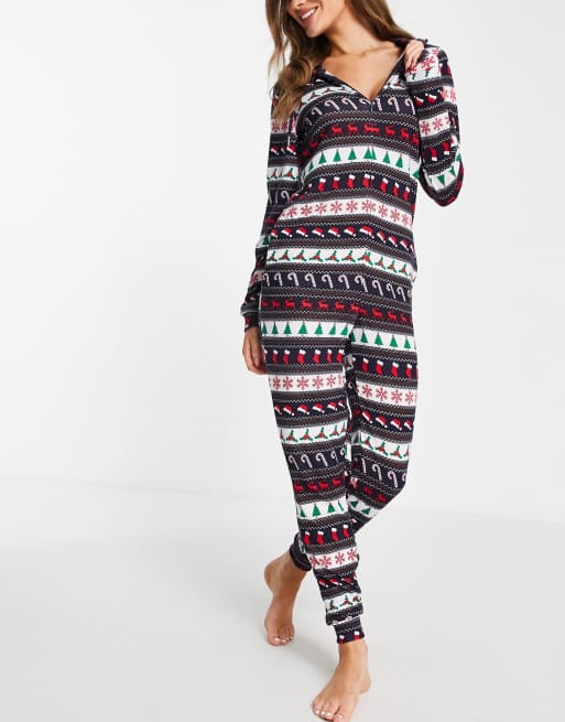 Brave Soul christmas hohoho fair isle all in one in navy, 2 of 4