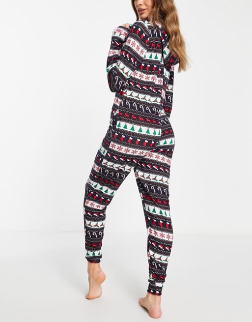 Brave Soul christmas hohoho fair isle all in one in navy, 4 of 4