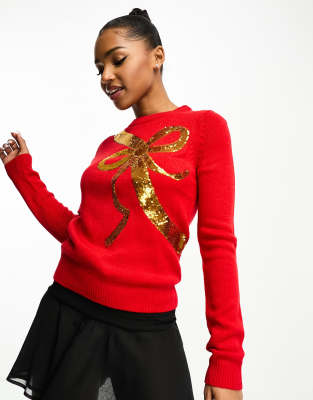 Christmas jumper white with red bow sale