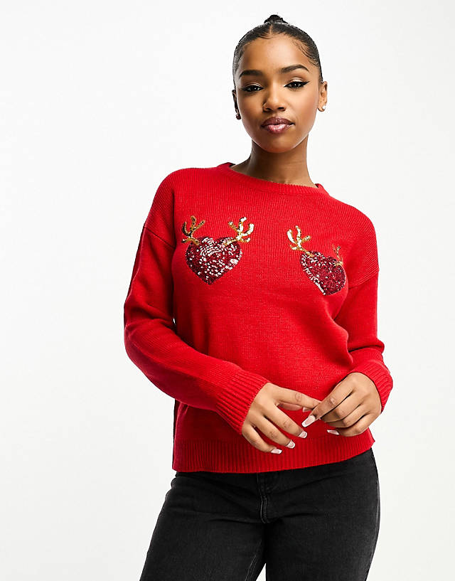 Brave Soul - christmas jumper with heart antlers in red