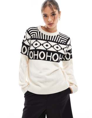 Brave Soul Brave Soul christmas jumper with jacquard detail in cream-White