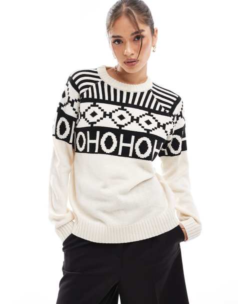 Brave Soul christmas jumper with jacquard detail in cream - view 1