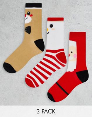 Brave Soul Christmas novelty 3 pack socks in multi